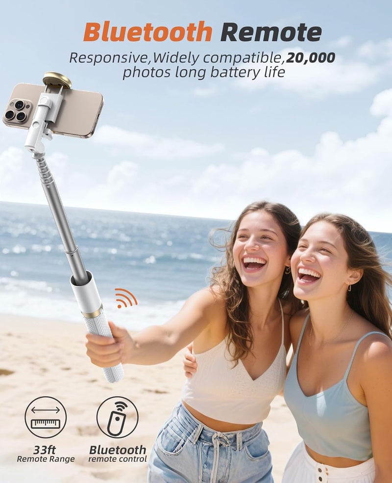 Vimose 62" Phone Tripod & Selfie Stick, Tripod for iPhone with Remote, All-in-1 Cell Phone Stand, Portable, Lightweight Extendable for Selfies Video Recording Vlog, Compatible with iPhone Android - White - Image 3